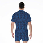 Blue Polygonal Geometric Print Men's Rompers
