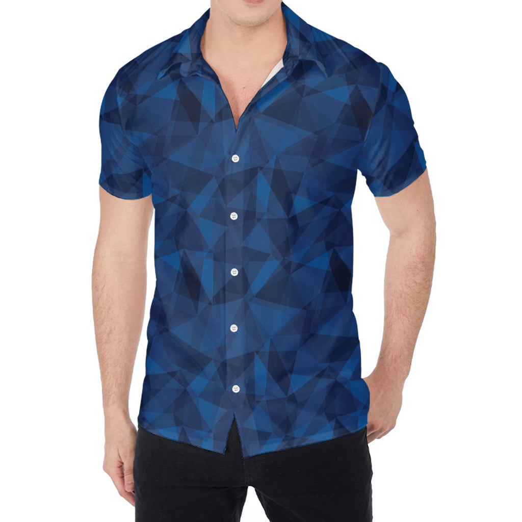 Blue Polygonal Geometric Print Men's Shirt