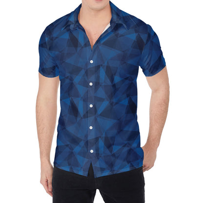 Blue Polygonal Geometric Print Men's Shirt