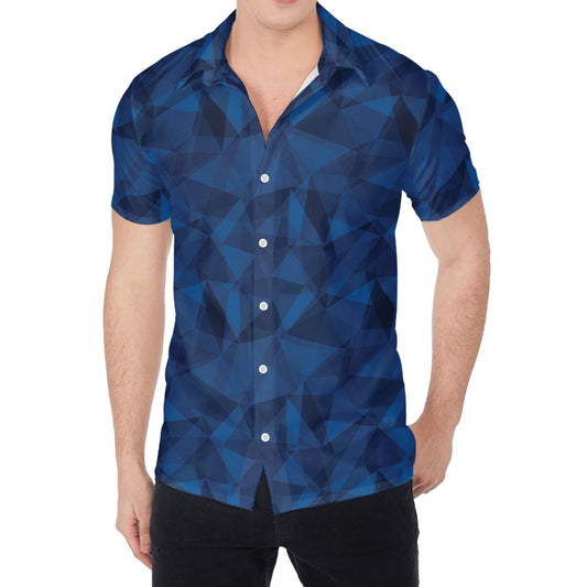 Blue Polygonal Geometric Print Men's Shirt