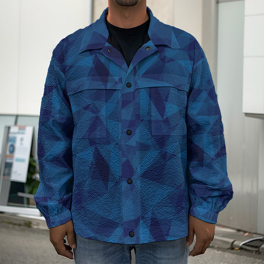 Blue Polygonal Geometric Print Men's Shirt Jacket