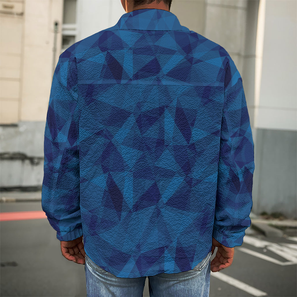 Blue Polygonal Geometric Print Men's Shirt Jacket