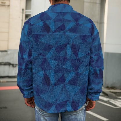 Blue Polygonal Geometric Print Men's Shirt Jacket