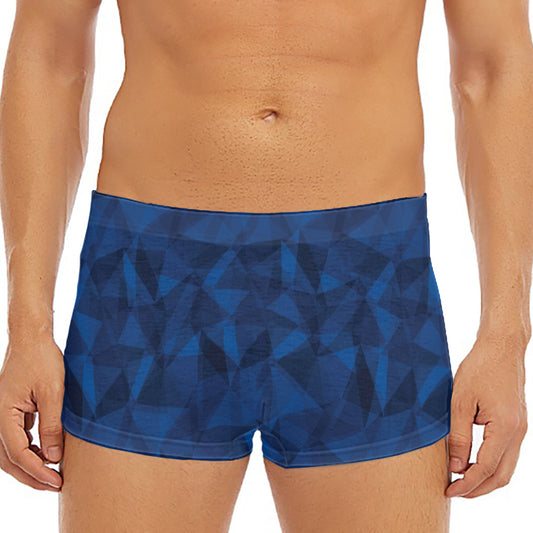Blue Polygonal Geometric Print Men's Short Boxer Briefs
