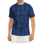 Blue Polygonal Geometric Print Men's Short Sleeve Rash Guard