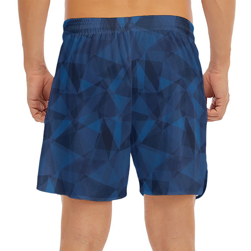 Blue Polygonal Geometric Print Men's Split Running Shorts