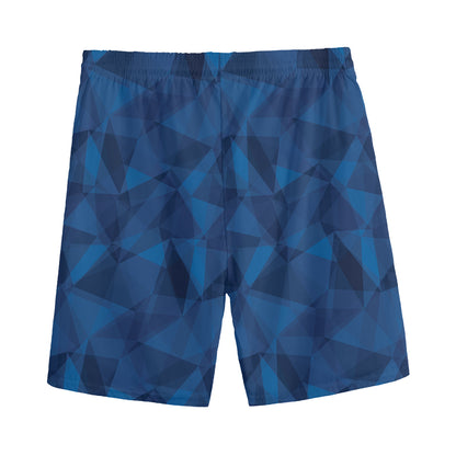Blue Polygonal Geometric Print Men's Sports Shorts