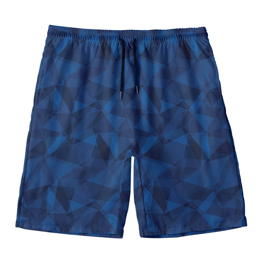 Blue Polygonal Geometric Print Men's Swim Trunks