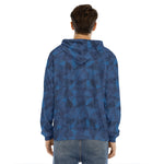Blue Polygonal Geometric Print Men's Velvet Pullover Hoodie