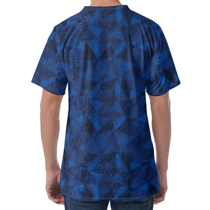 Blue Polygonal Geometric Print Men's Velvet T-Shirt