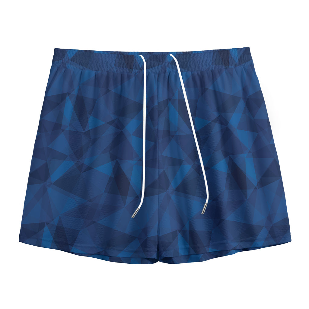 Blue Polygonal Geometric Print Mesh Shorts