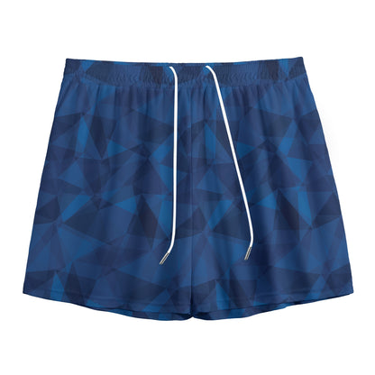 Blue Polygonal Geometric Print Mesh Shorts