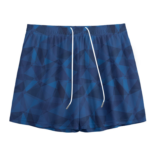 Blue Polygonal Geometric Print Mesh Shorts