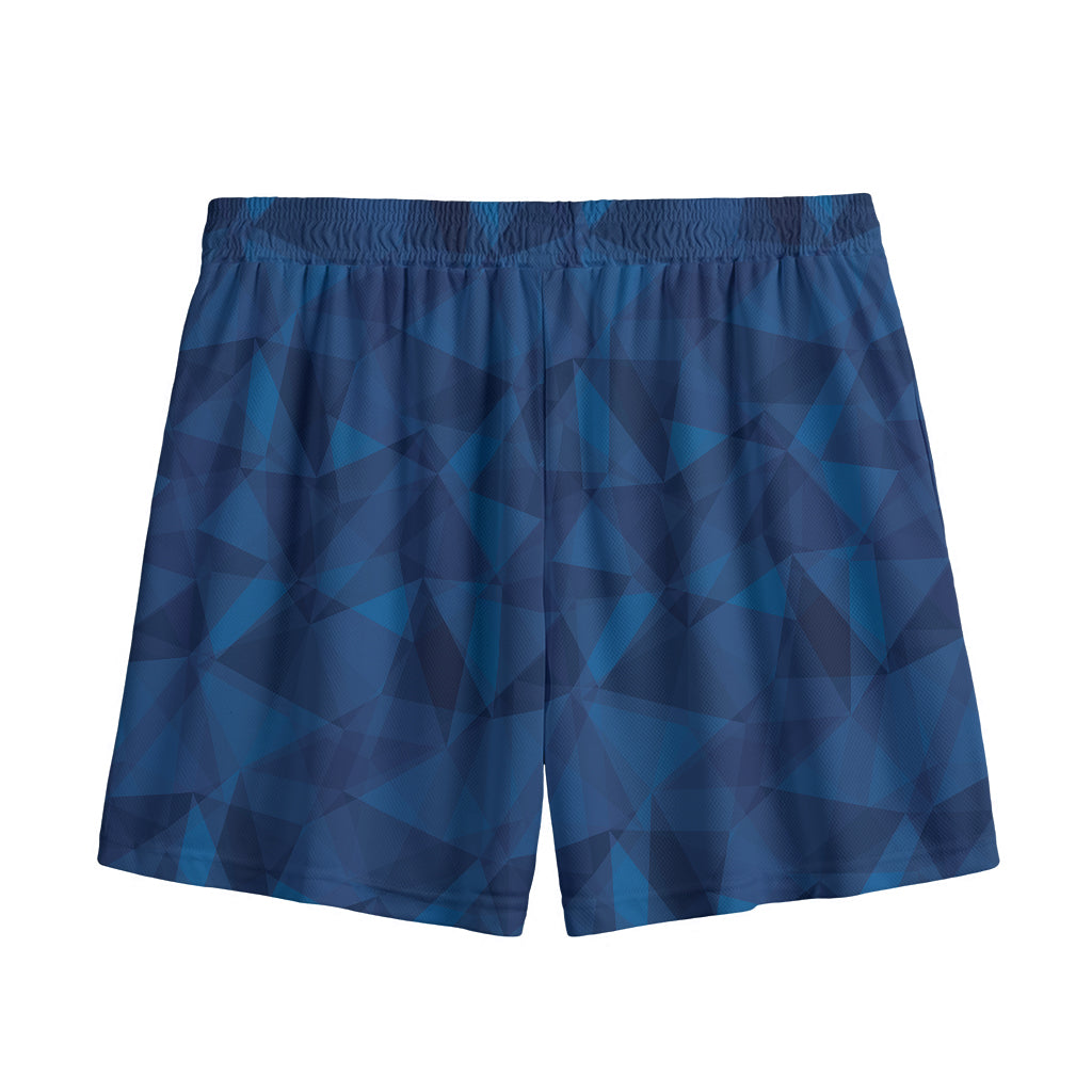Blue Polygonal Geometric Print Mesh Shorts