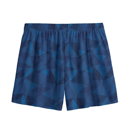 Blue Polygonal Geometric Print Mesh Shorts