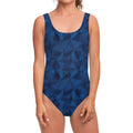 Blue Polygonal Geometric Print One Piece Swimsuit