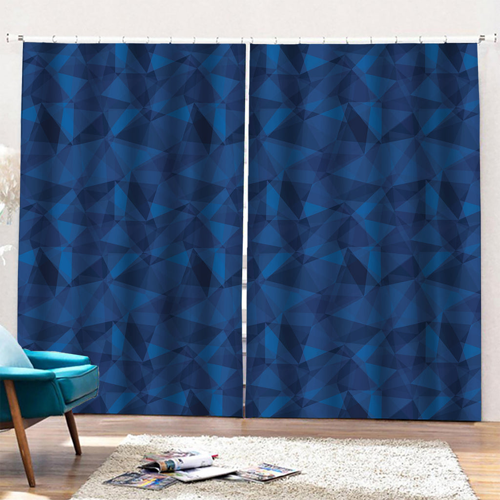 Blue Polygonal Geometric Print Pencil Pleat Curtains