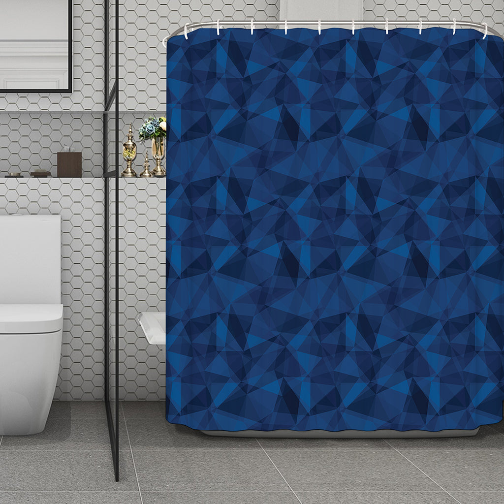 Blue Polygonal Geometric Print Polyester Shower Curtain