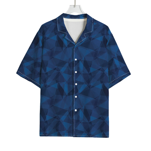 Blue Polygonal Geometric Print Rayon Hawaiian Shirt