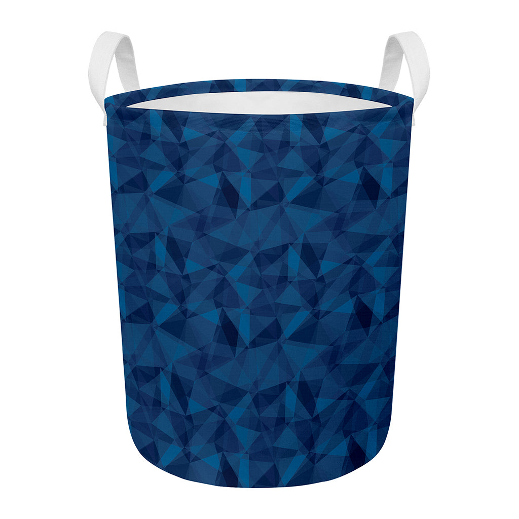 Blue Polygonal Geometric Print Round Laundry Basket