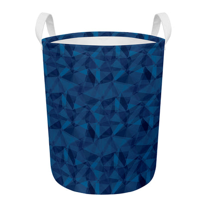 Blue Polygonal Geometric Print Round Laundry Basket