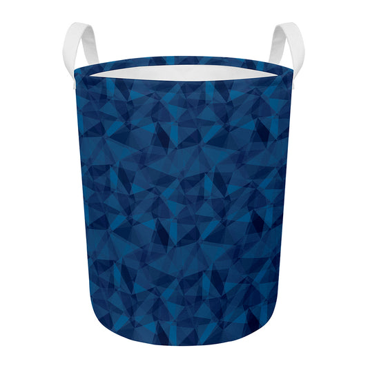 Blue Polygonal Geometric Print Round Laundry Basket