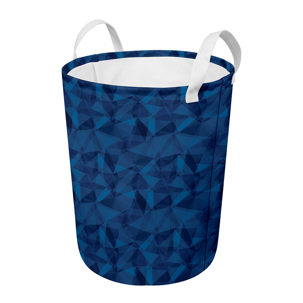 Blue Polygonal Geometric Print Round Laundry Basket