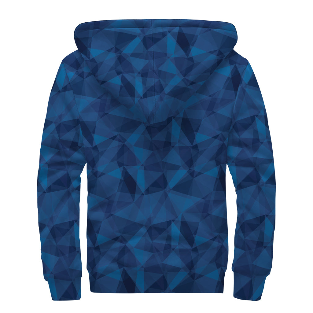 Blue Polygonal Geometric Print Sherpa Lined Zip Up Hoodie