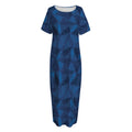 Blue Polygonal Geometric Print Short Sleeve Long Nightdress