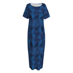 Blue Polygonal Geometric Print Short Sleeve Long Nightdress