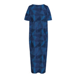 Blue Polygonal Geometric Print Short Sleeve Long Nightdress