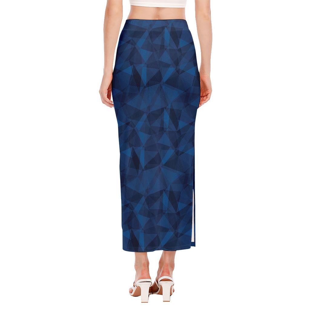 Blue Polygonal Geometric Print Side Slit Maxi Skirt