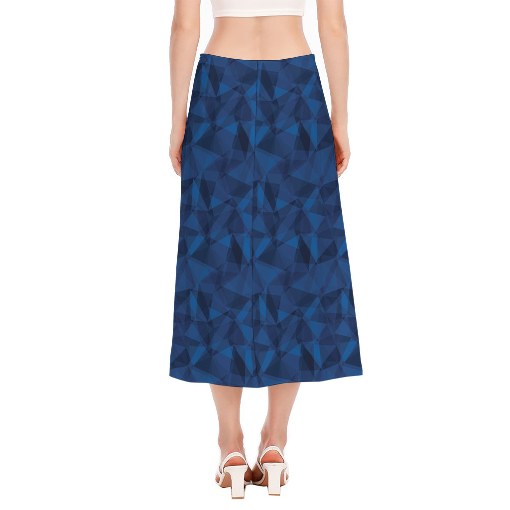 Blue Polygonal Geometric Print Side Slit Midi Skirt