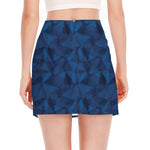 Blue Polygonal Geometric Print Side Slit Mini Skirt