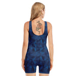 Blue Polygonal Geometric Print Sleeveless One Piece Swimsuit