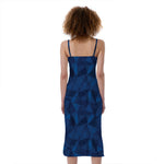 Blue Polygonal Geometric Print Slim Fit Midi Cami Dress