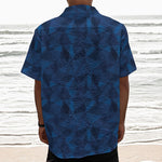 Blue Polygonal Geometric Print Textured Short Sleeve Shirt