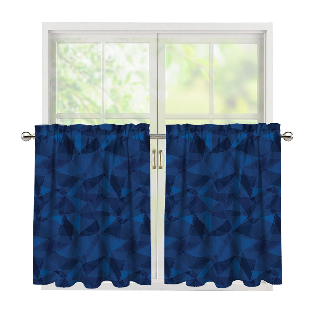 Blue Polygonal Geometric Print Tier Curtains