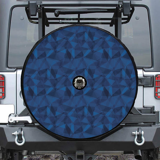 Blue Polygonal Geometric Print Tire Cover With Camera Hole