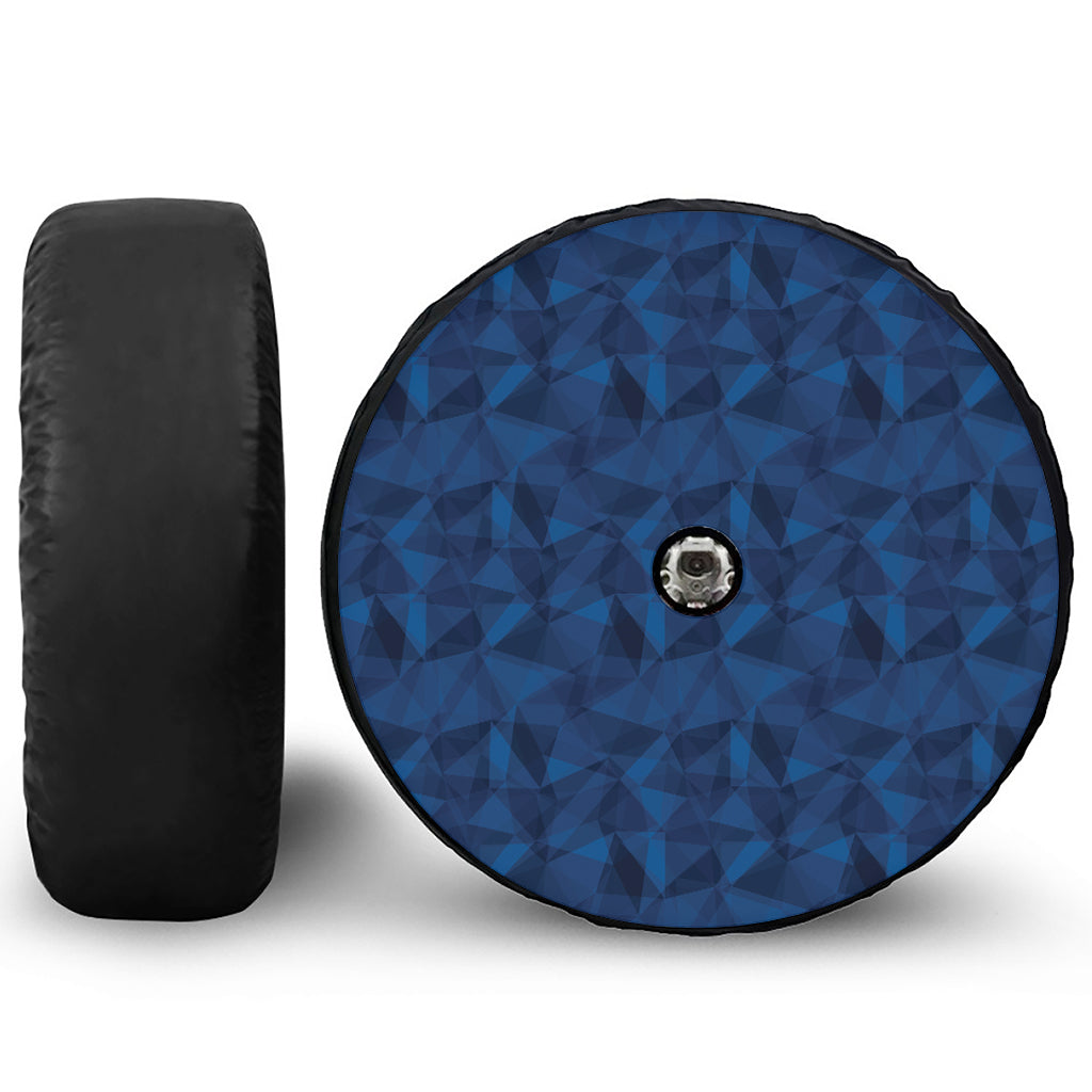 Blue Polygonal Geometric Print Tire Cover With Camera Hole