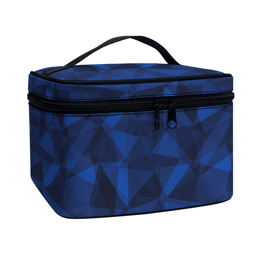 Blue Polygonal Geometric Print Travel Makeup Bag