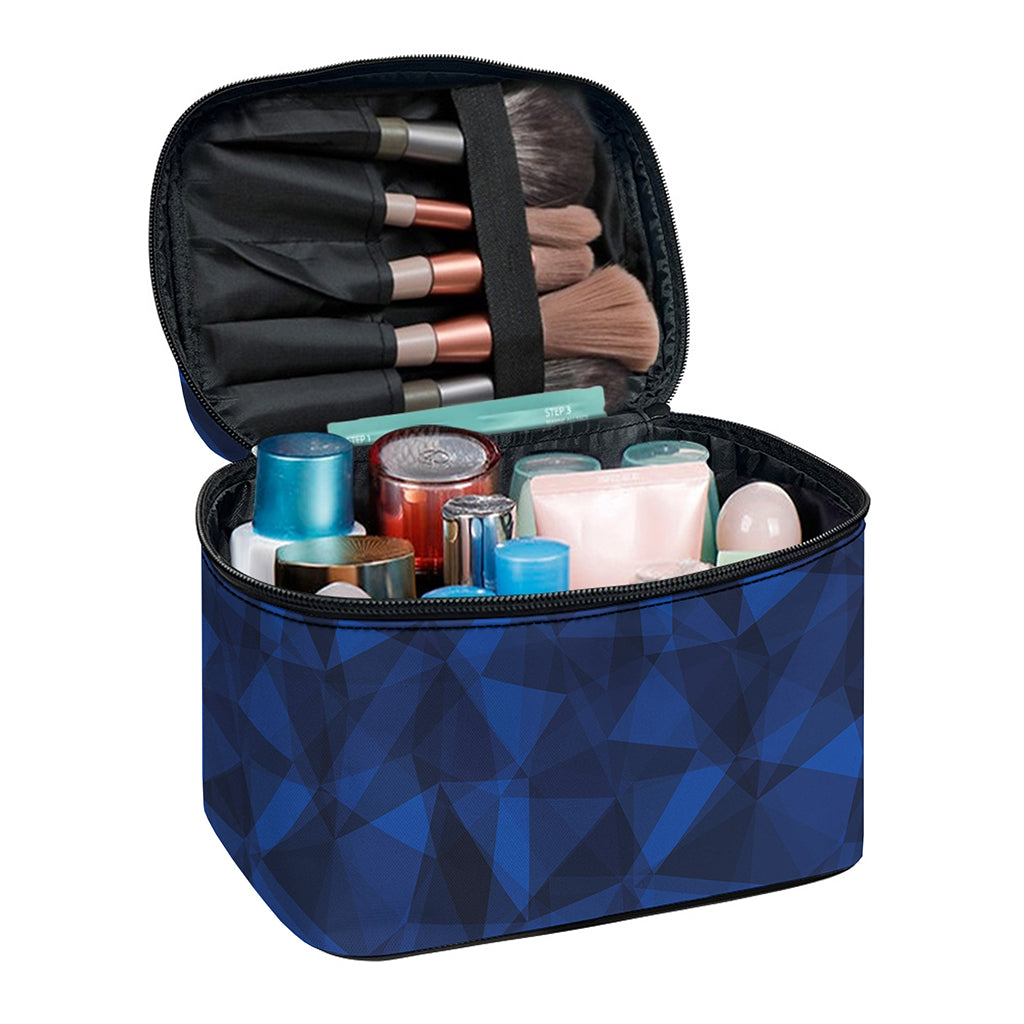 Blue Polygonal Geometric Print Travel Makeup Bag
