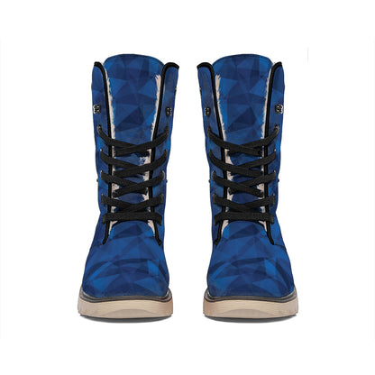 Blue Polygonal Geometric Print Winter Boots