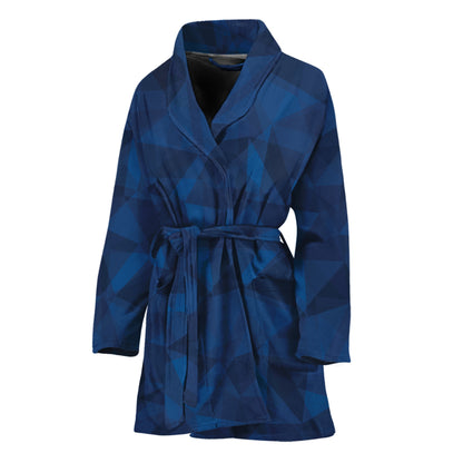 Blue Polygonal Geometric Print Women's Bathrobe