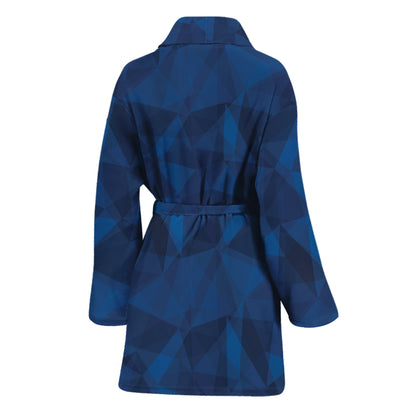 Blue Polygonal Geometric Print Women's Bathrobe