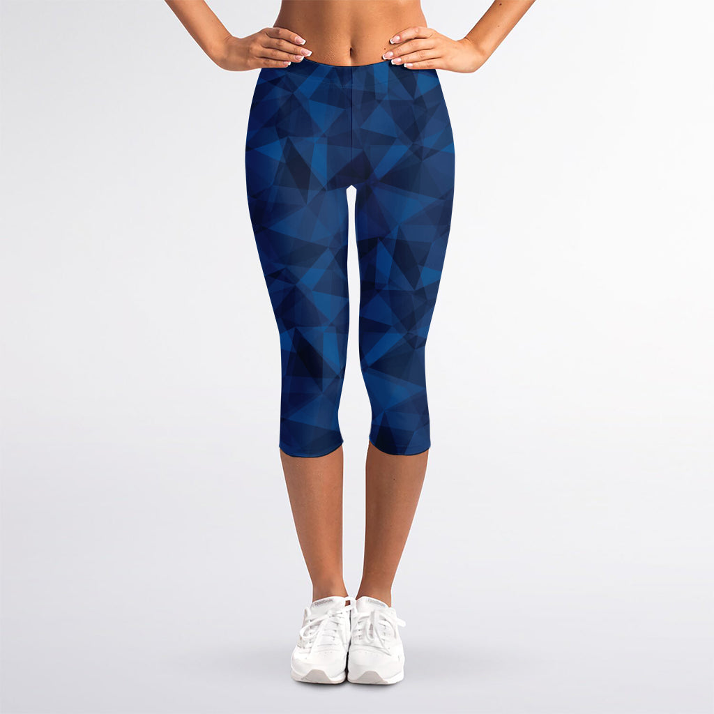 Blue Polygonal Geometric Print Women's Capri Leggings