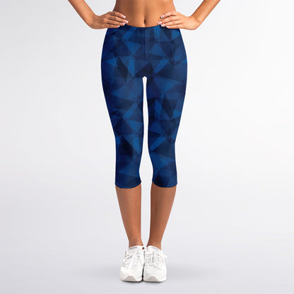Blue Polygonal Geometric Print Women's Capri Leggings