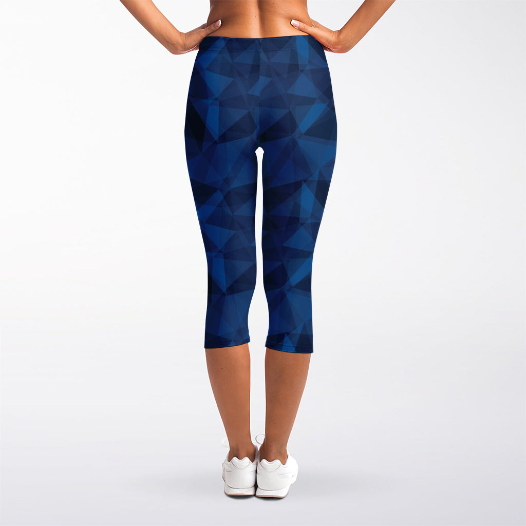 Blue Polygonal Geometric Print Women's Capri Leggings