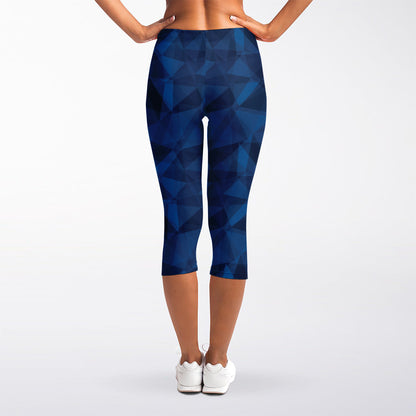 Blue Polygonal Geometric Print Women's Capri Leggings