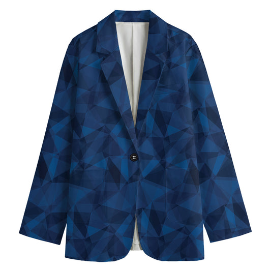 Blue Polygonal Geometric Print Women's Cotton Blazer